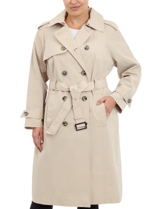 Women's 3/4 Length Double-Breasted Trench Coat with Belt