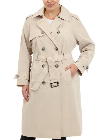 Women's 3/4 Length Double-Breasted Trench Coat with Belt