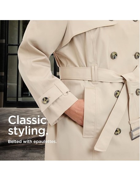 Women's 3/4 Length Double-Breasted Trench Coat with Belt