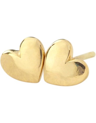 Heart Stud Earrings 24k Gold Plated - Safe for Sensitive Ears - Women or Men