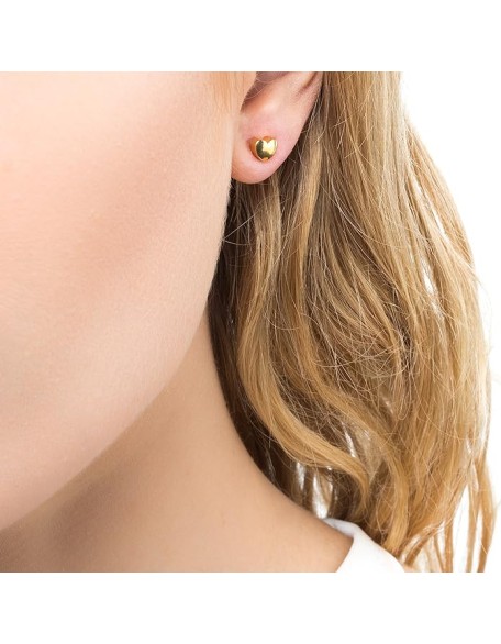 Heart Stud Earrings 24k Gold Plated - Safe for Sensitive Ears - Women or Men