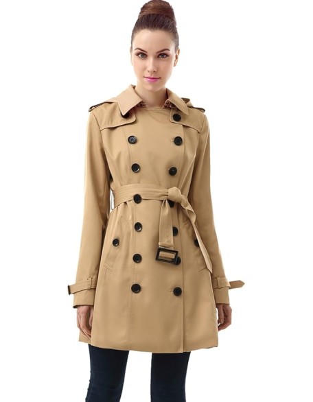 Women Leah Waterproof Hooded Mid Length Trench Coat