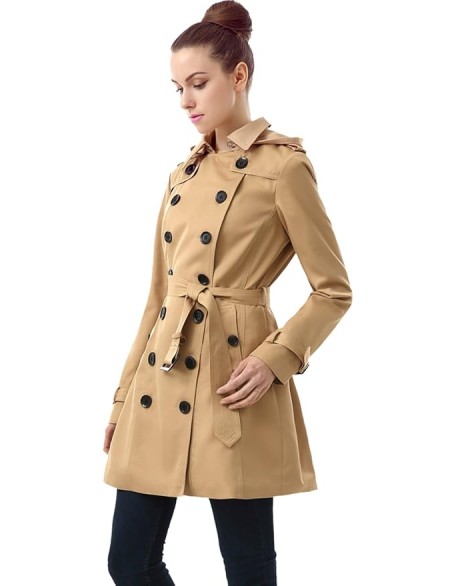 Women Leah Waterproof Hooded Mid Length Trench Coat
