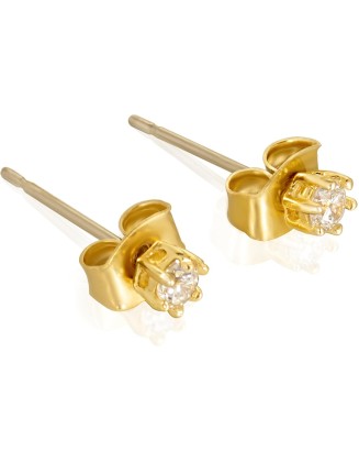 Cubic Zirconia Studs Earrings 24k Gold Plated for Women or Men