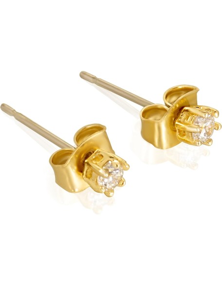 Cubic Zirconia Studs Earrings 24k Gold Plated for Women or Men