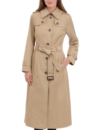 Women's Single Breasted Long Trench Coat with Epaulettes and Belt