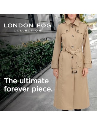 Women's Single Breasted Long Trench Coat with Epaulettes and Belt