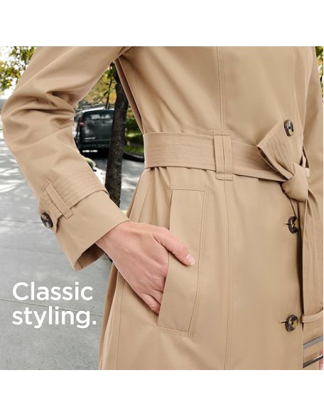 Women's Single Breasted Long Trench Coat with Epaulettes and Belt