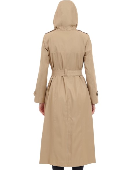 Women's Single Breasted Long Trench Coat with Epaulettes and Belt