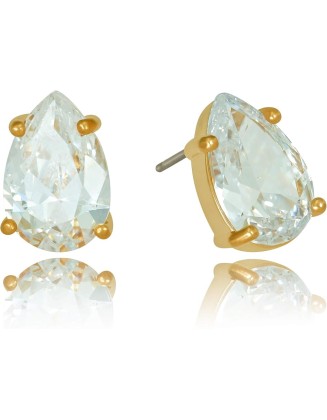 9mm Cubic Zirconia Teardrop Stud Earrings 24k Real Gold Plated