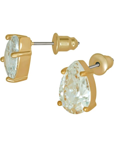 9mm Cubic Zirconia Teardrop Stud Earrings 24k Real Gold Plated