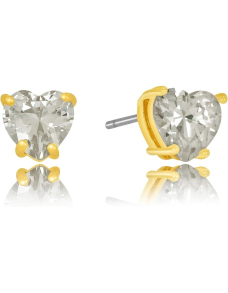 Cubic Zirconia Heart Stud Earrings for Women 24k Gold Plated