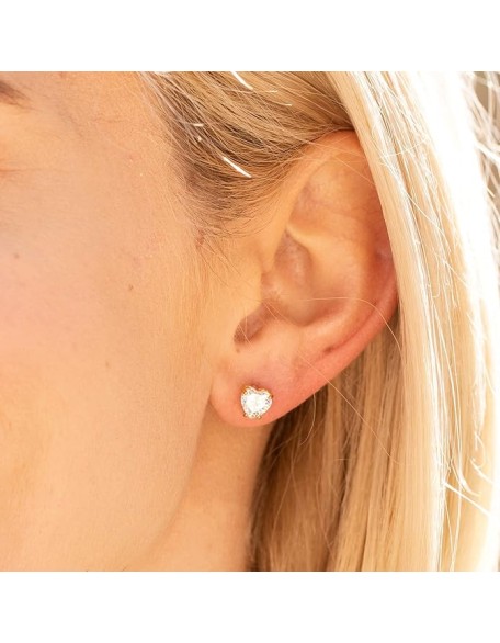 Cubic Zirconia Heart Stud Earrings for Women 24k Gold Plated