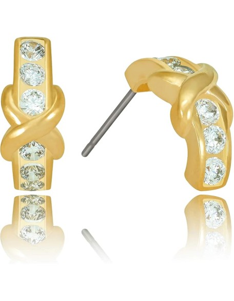 “Hugs & Kisses" Cubic Zirconia Stud Earrings 24k Gold Plated