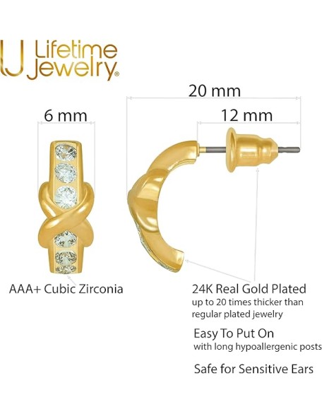 “Hugs & Kisses" Cubic Zirconia Stud Earrings 24k Gold Plated