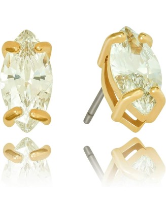 Cubic Zirconia Marquise Stud Earrings for Women 24k Gold Plated