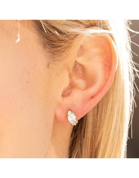 Cubic Zirconia Marquise Stud Earrings for Women 24k Gold Plated