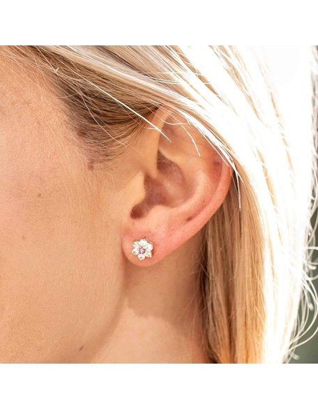 Cubic Zirconia 9mm Flower Stud Earrings 24k Real Gold Plated