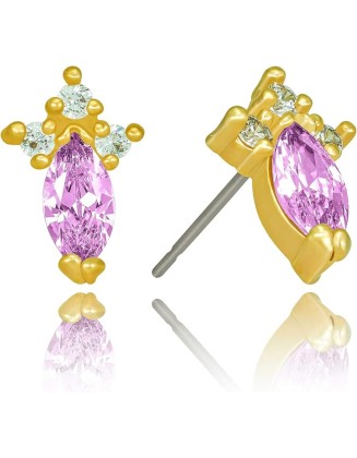 Cubic Zirconia Marquise Stud Earrings 24k Gold Plated