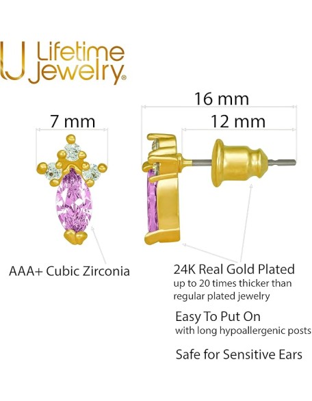 Cubic Zirconia Marquise Stud Earrings 24k Gold Plated