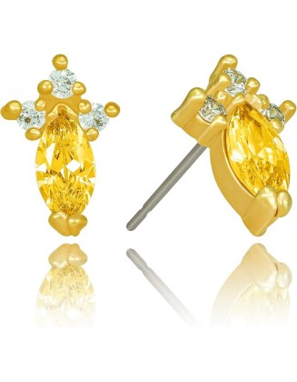 Cubic Zirconia Marquise Stud Earrings 24k Gold Plated