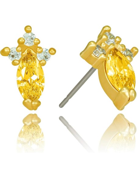 Cubic Zirconia Marquise Stud Earrings 24k Gold Plated