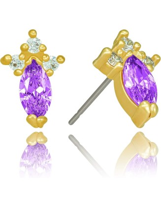 Cubic Zirconia Marquise Stud Earrings 24k Gold Plated