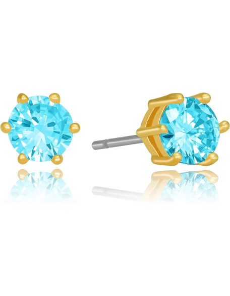 Cubic Zirconia Circle Birthstone Stud Earrings 24k Gold Plated