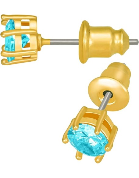 Cubic Zirconia Circle Birthstone Stud Earrings 24k Gold Plated