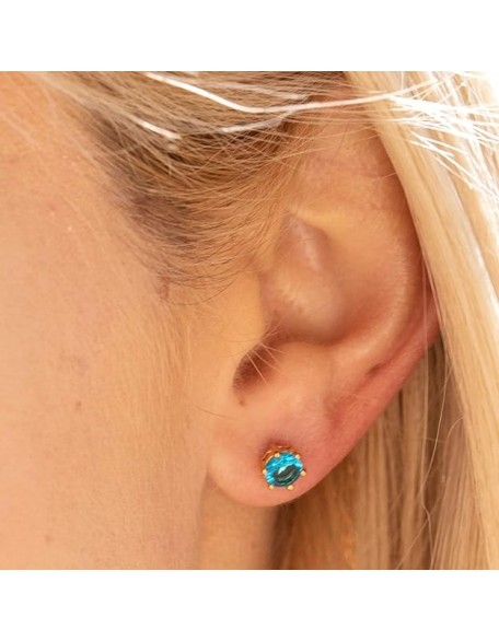 Cubic Zirconia Circle Birthstone Stud Earrings 24k Gold Plated