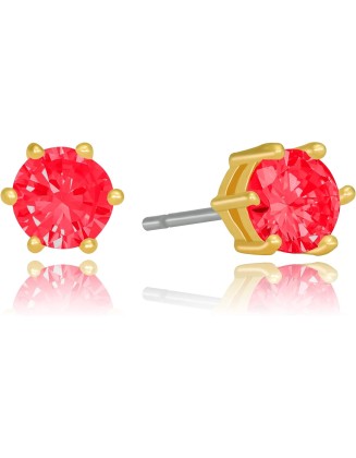 Cubic Zirconia Circle Birthstone Stud Earrings 24k Gold Plated