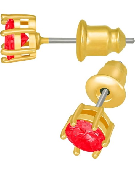 Cubic Zirconia Circle Birthstone Stud Earrings 24k Gold Plated