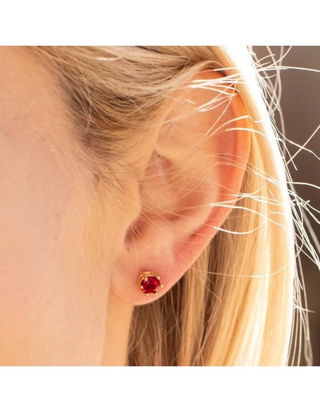 Cubic Zirconia Circle Birthstone Stud Earrings 24k Gold Plated
