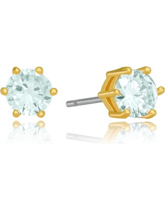 Cubic Zirconia Circle Birthstone Stud Earrings 24k Gold Plated
