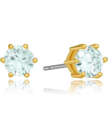 Cubic Zirconia Circle Birthstone Stud Earrings 24k Gold Plated
