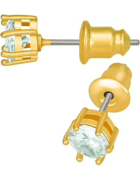 Cubic Zirconia Circle Birthstone Stud Earrings 24k Gold Plated