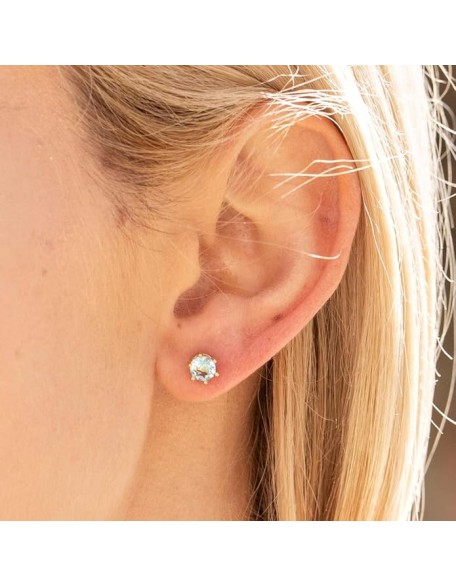 Cubic Zirconia Circle Birthstone Stud Earrings 24k Gold Plated