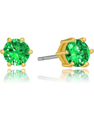 Cubic Zirconia Circle Birthstone Stud Earrings 24k Gold Plated