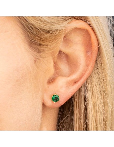 Cubic Zirconia Circle Birthstone Stud Earrings 24k Gold Plated