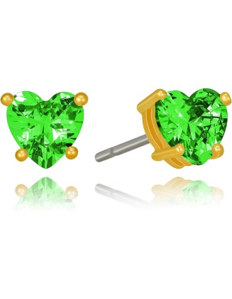 Cubic Zirconia Heart Birthstone Stud Earrings 24k Gold Plated