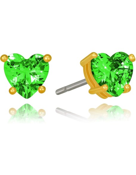 Cubic Zirconia Heart Birthstone Stud Earrings 24k Gold Plated