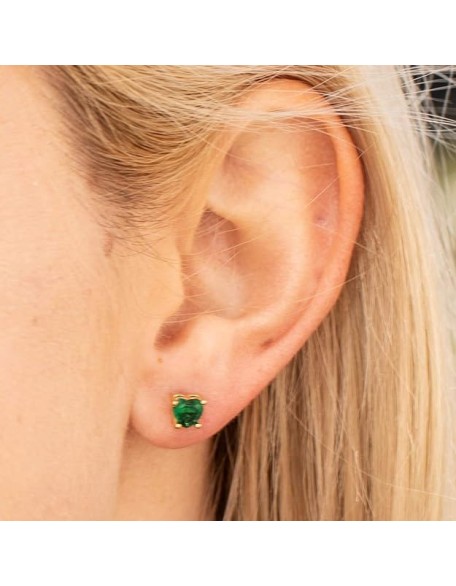Cubic Zirconia Heart Birthstone Stud Earrings 24k Gold Plated