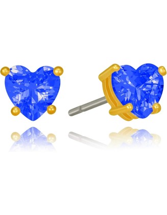 Cubic Zirconia Heart Birthstone Stud Earrings 24k Gold Plated