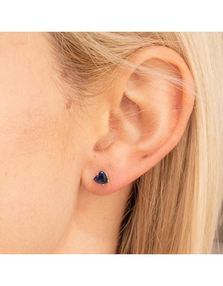 Cubic Zirconia Heart Birthstone Stud Earrings 24k Gold Plated