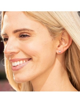 Cubic Zirconia Heart Birthstone Stud Earrings 24k Gold Plated
