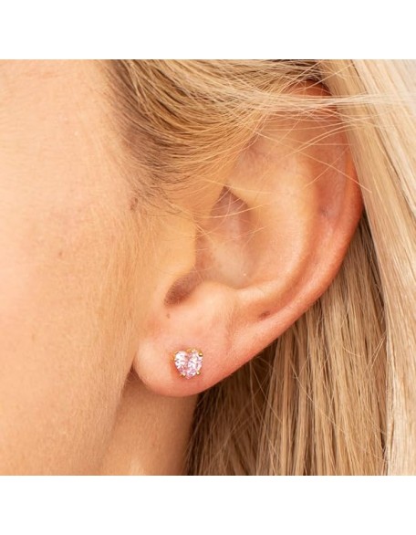Cubic Zirconia Heart Birthstone Stud Earrings 24k Gold Plated