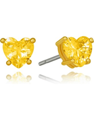 Cubic Zirconia Heart Birthstone Stud Earrings 24k Gold Plated