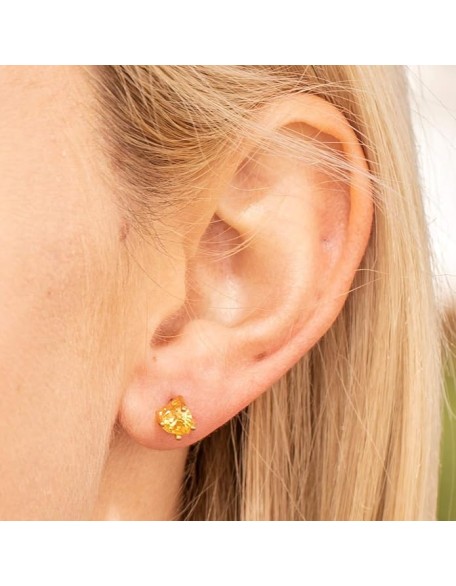 Cubic Zirconia Heart Birthstone Stud Earrings 24k Gold Plated