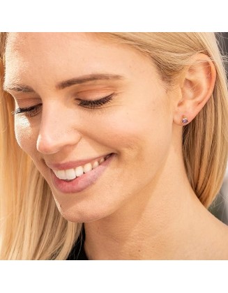 Cubic Zirconia Heart Birthstone Stud Earrings 24k Gold Plated