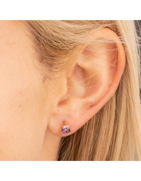 Cubic Zirconia Heart Birthstone Stud Earrings 24k Gold Plated